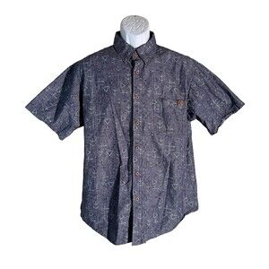 SOLARIS Men's Short Sleeve Button Down‎ Cotton Gray Shirt Large